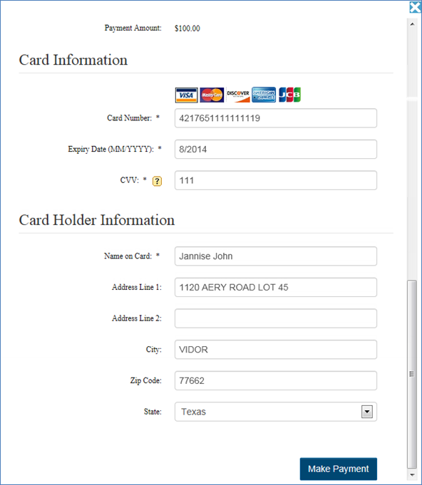 Payment screen